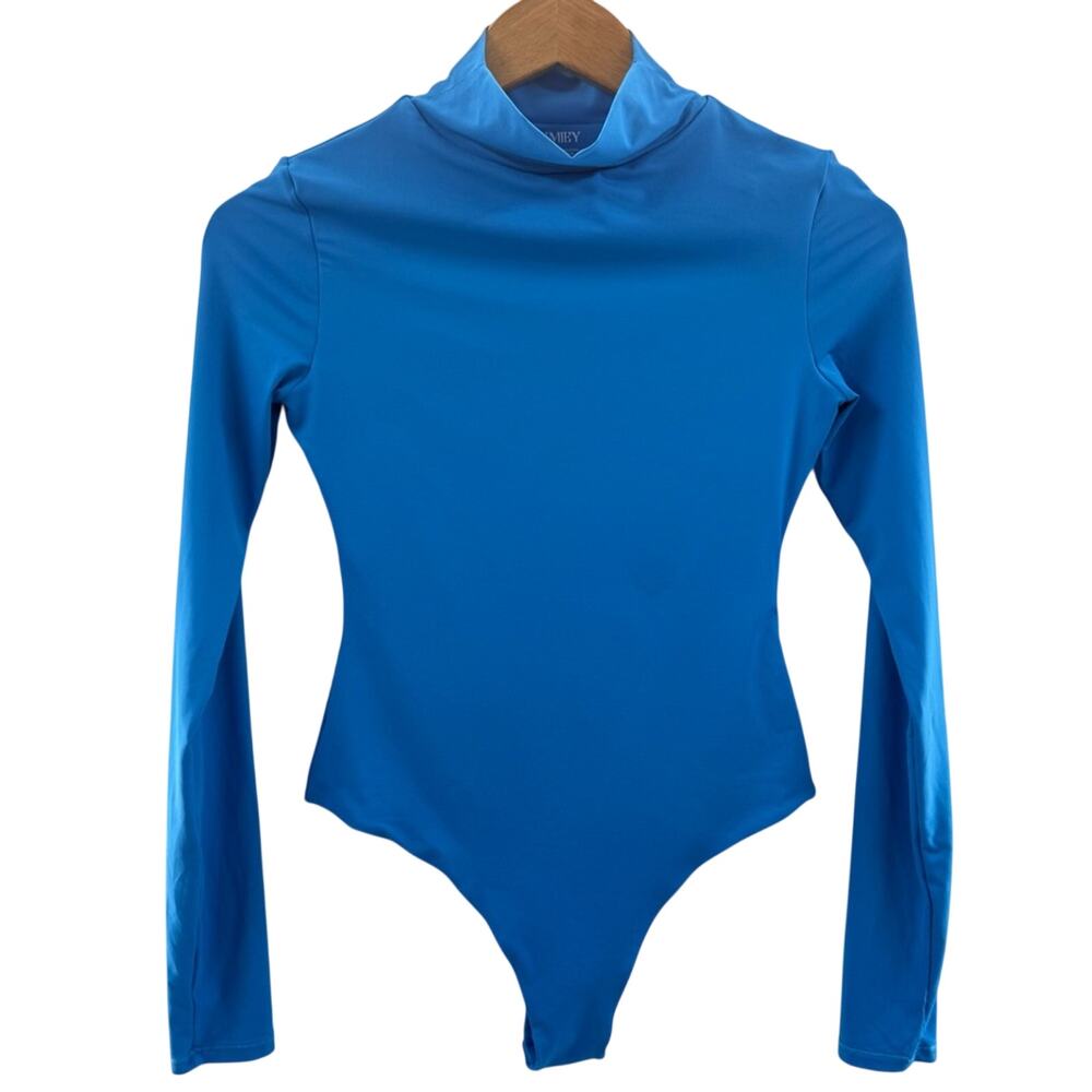 Pumiey Colorful Sky Blue Sleek Long Sleeve Mock Neck Bodysuit Size Small